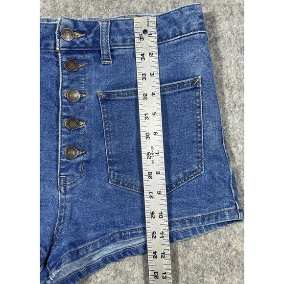 We the Free People Bridgette Button Fly High Rise Blue Denim Jean Shorts Size 28 - Picture 7 of 8